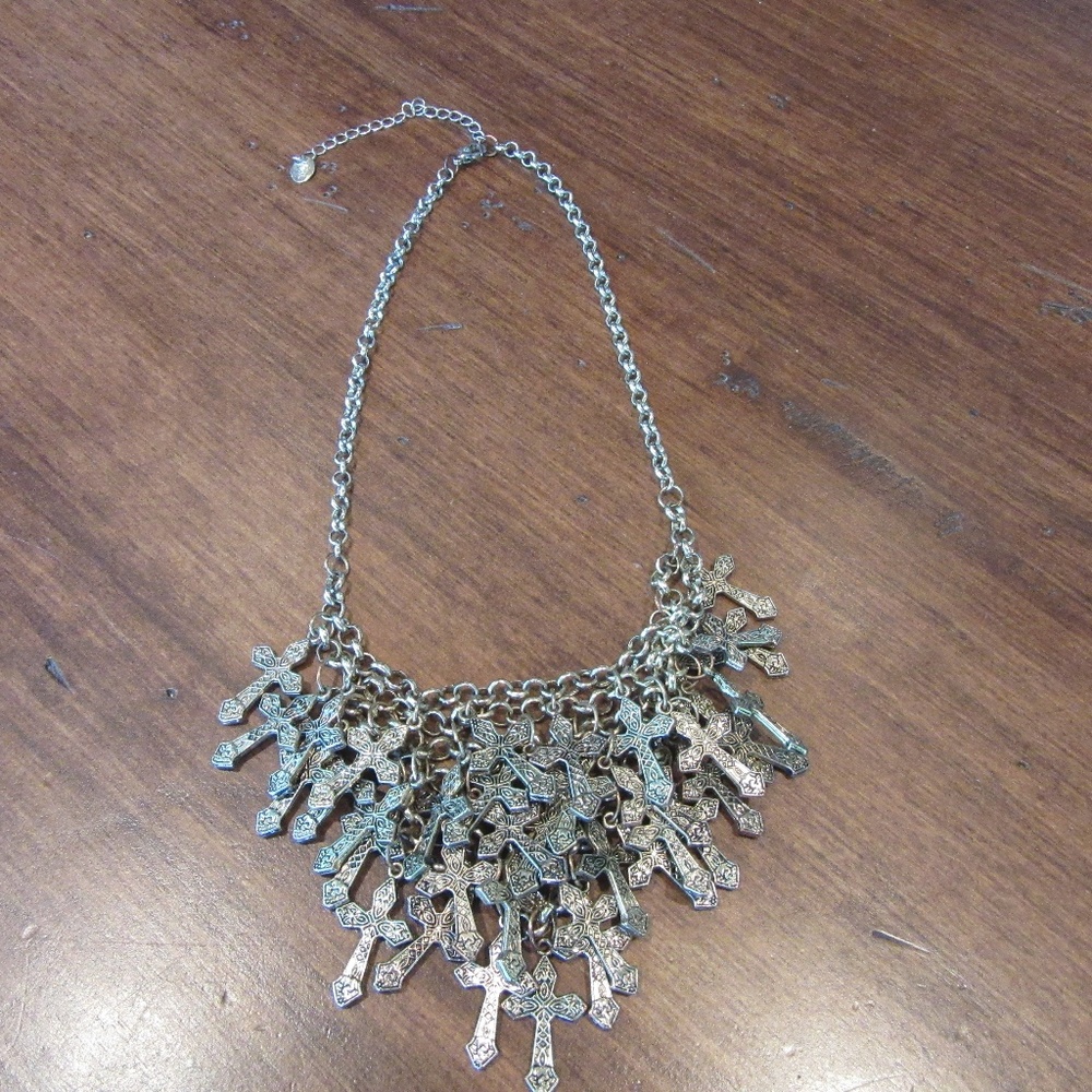 Claire's Aged Gold Waterfall "Crosses" Necklace